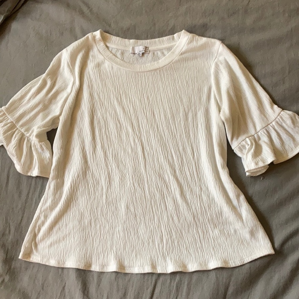 Ten Sixty Sherman Ivory Woven Crinkle Peplem Top w/ Butterfly Sleeves